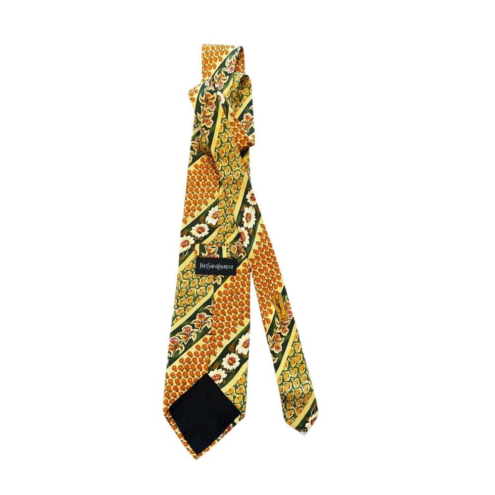 Vintage Yves Saint Laurent Silk Floral Stripe Tie 3.75” Made in Italy 80s 90s - Picture 3 of 5